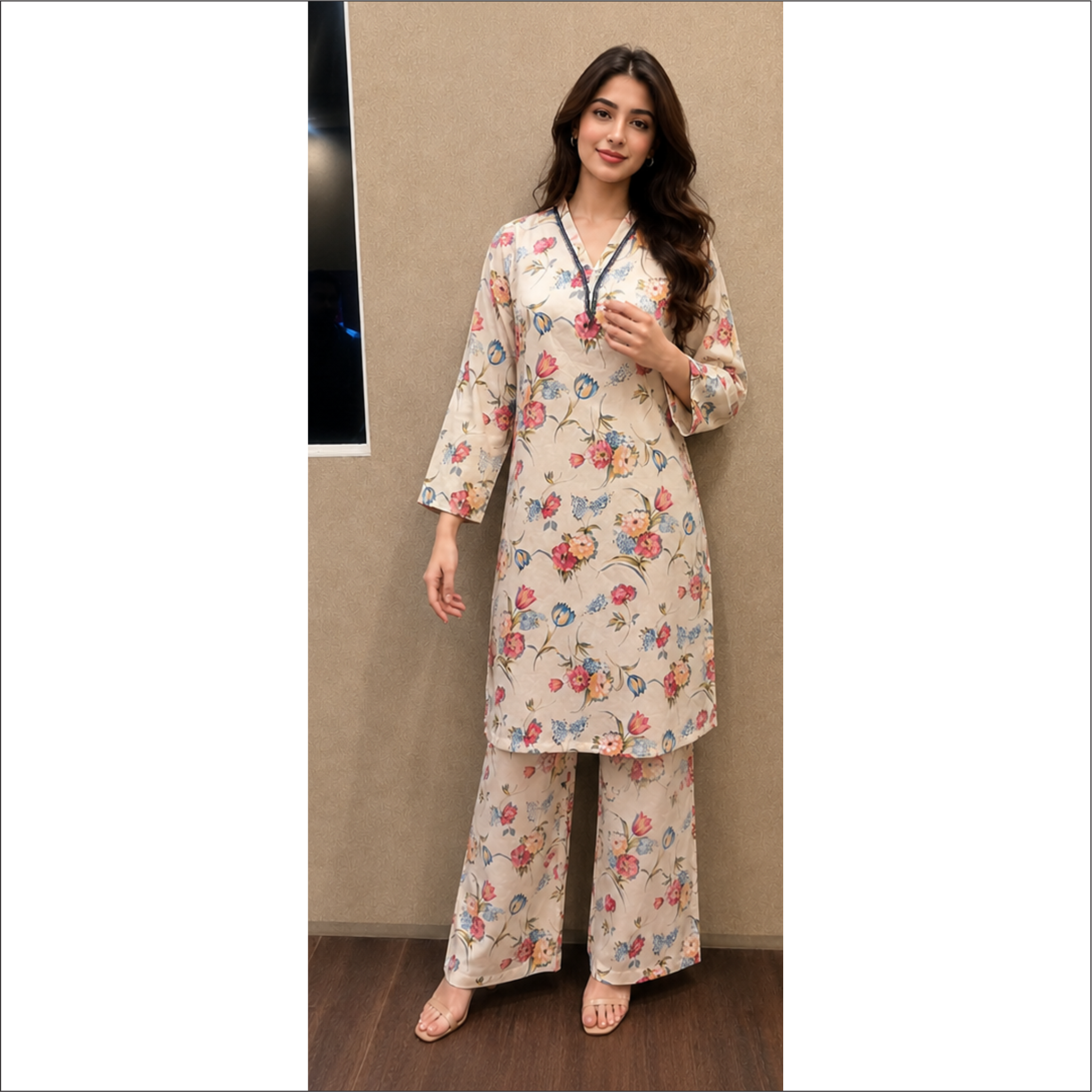 Blossom Beige Floral Lawn Suit – 2 Piece
