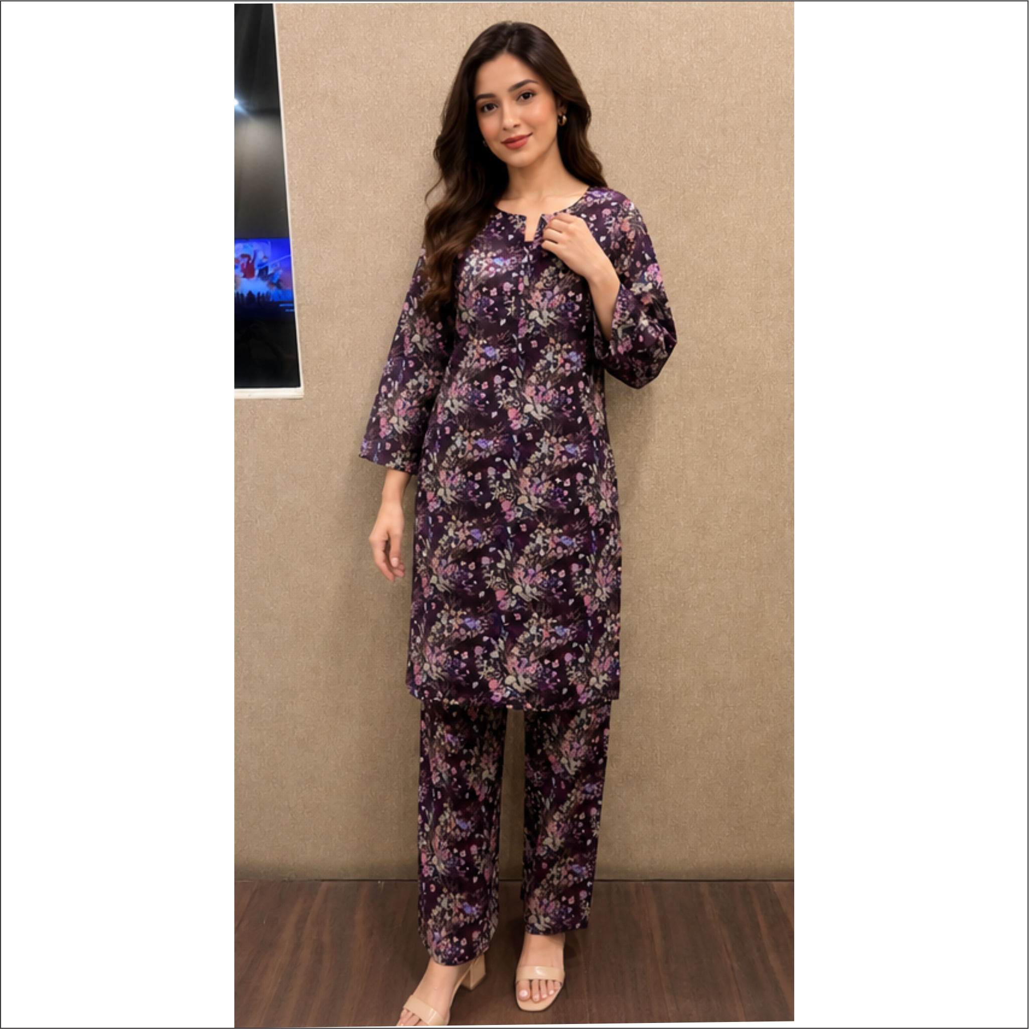 Midnight Plum Floral Lawn Suit – 2 Piece