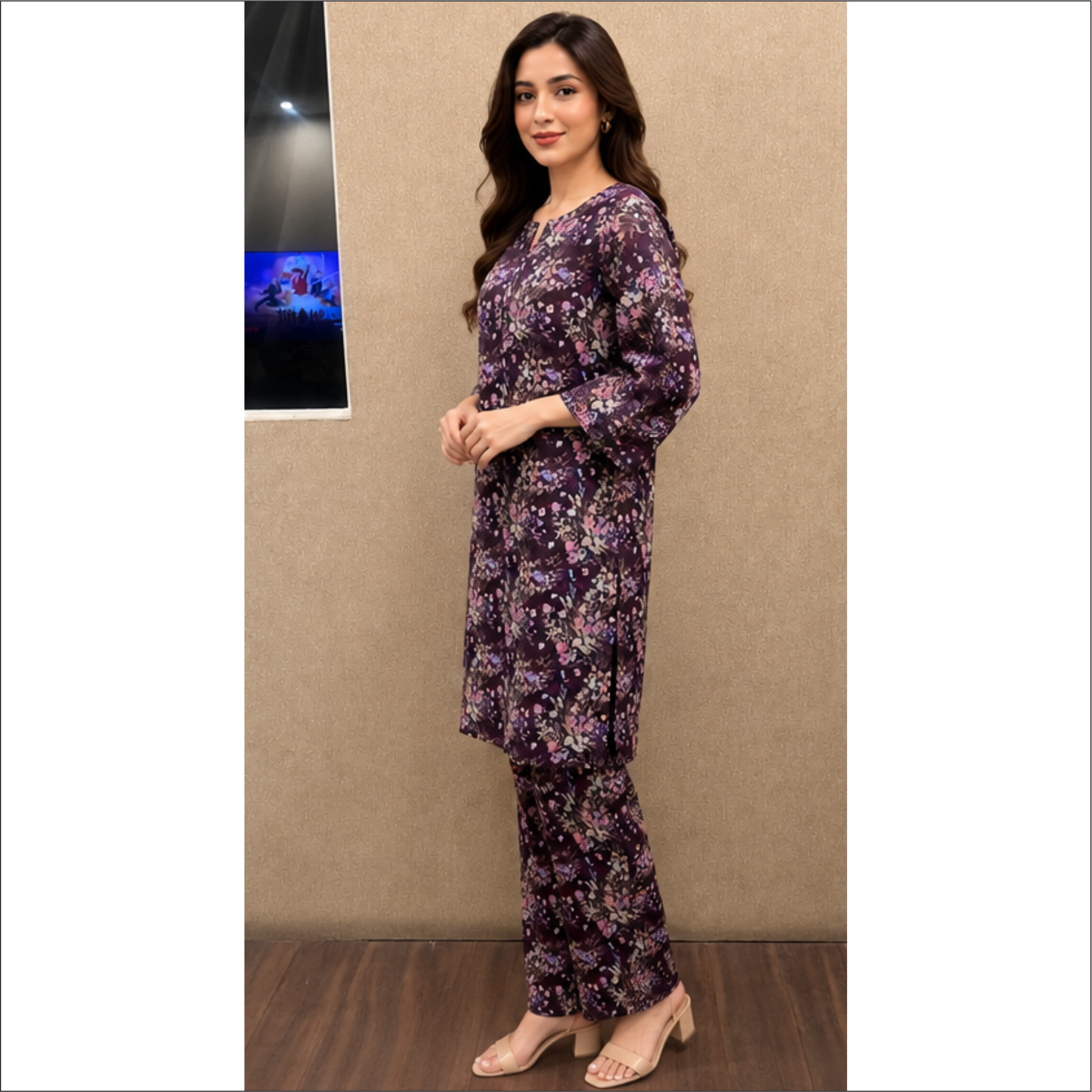 Midnight Plum Floral Lawn Suit – 2 Piece