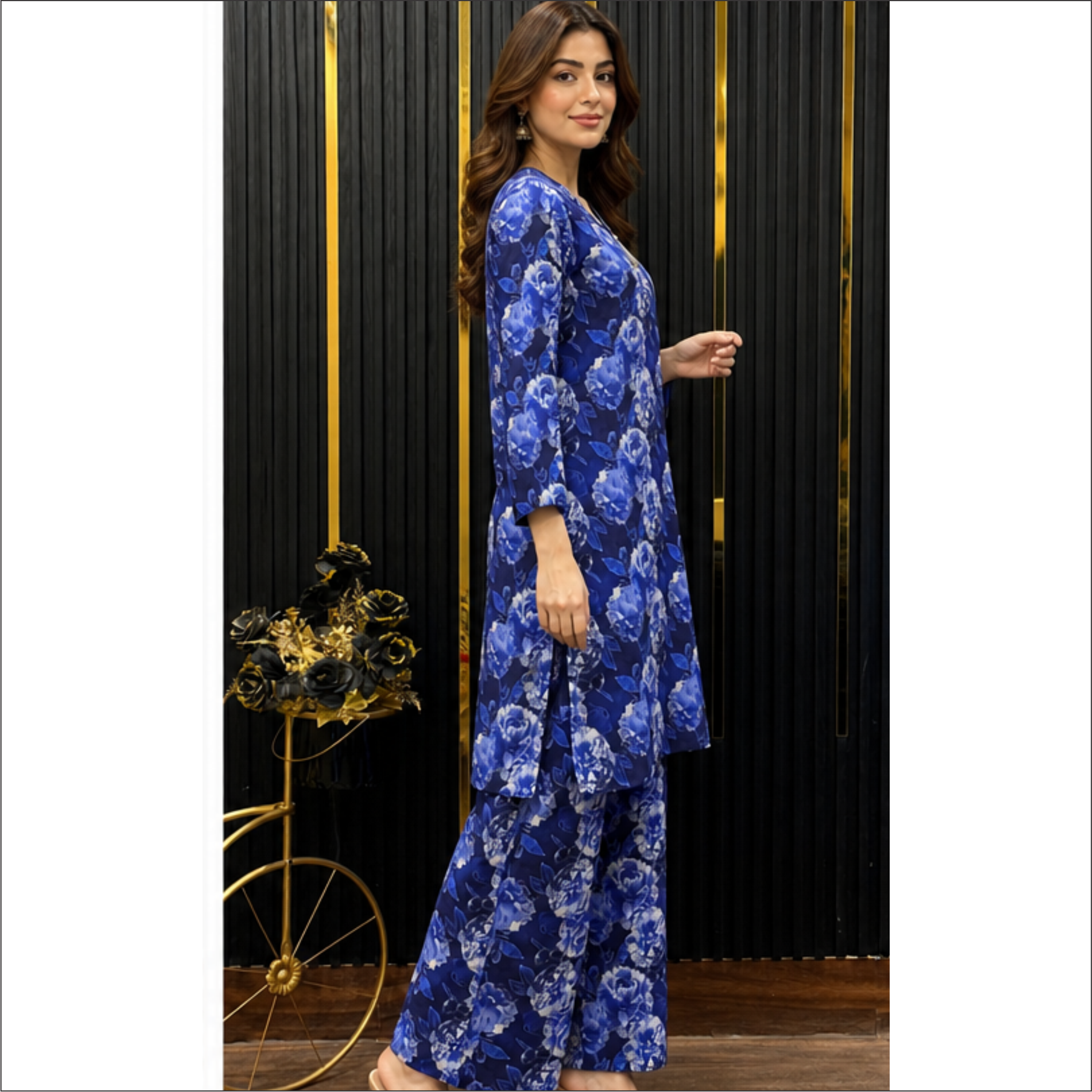Royal Blue Floral Co-Ord Set – Graceful Everyday Fashion