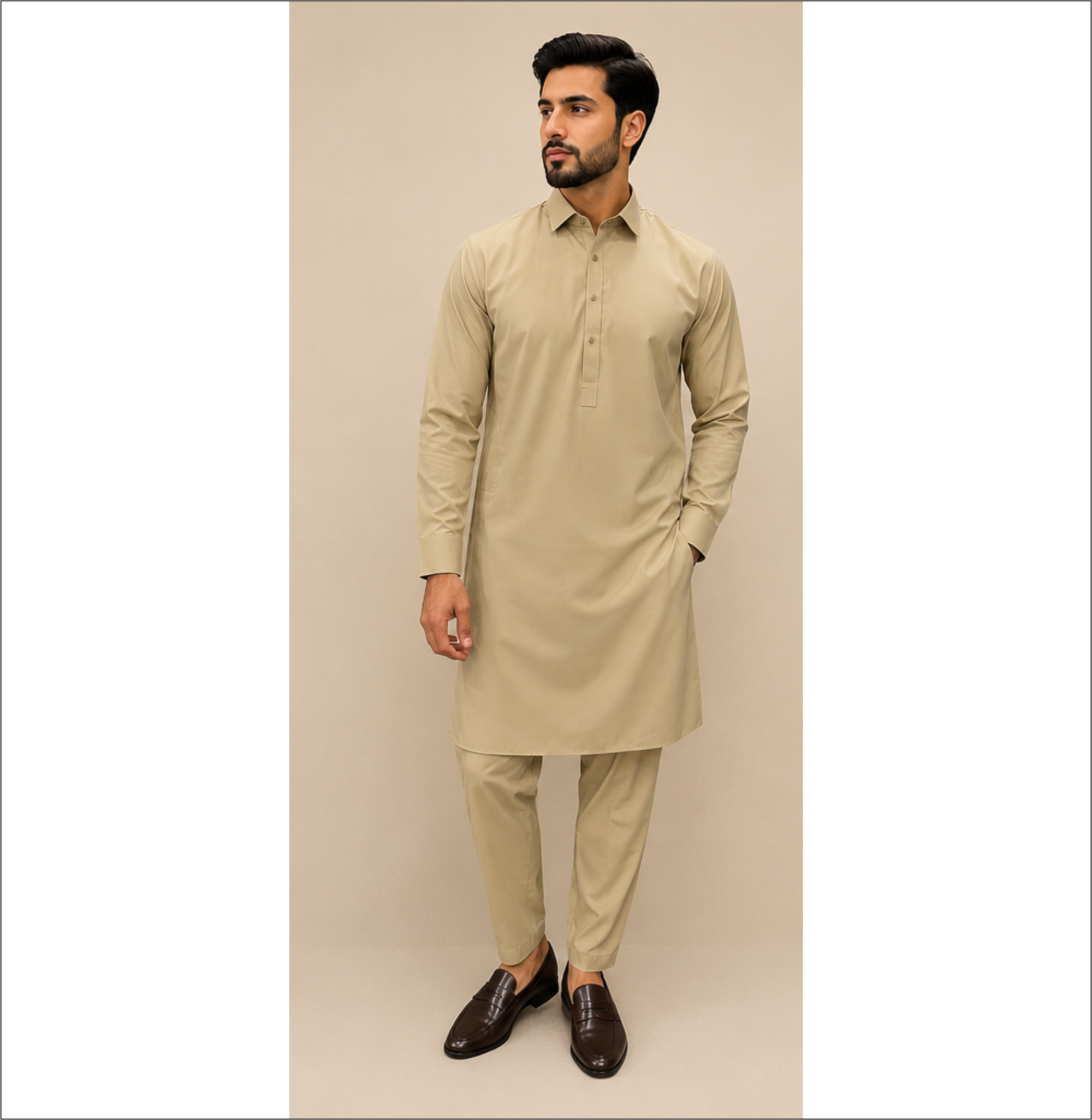 Elegant Beige Shalwar Kameez – Modern Traditional Wear for Men