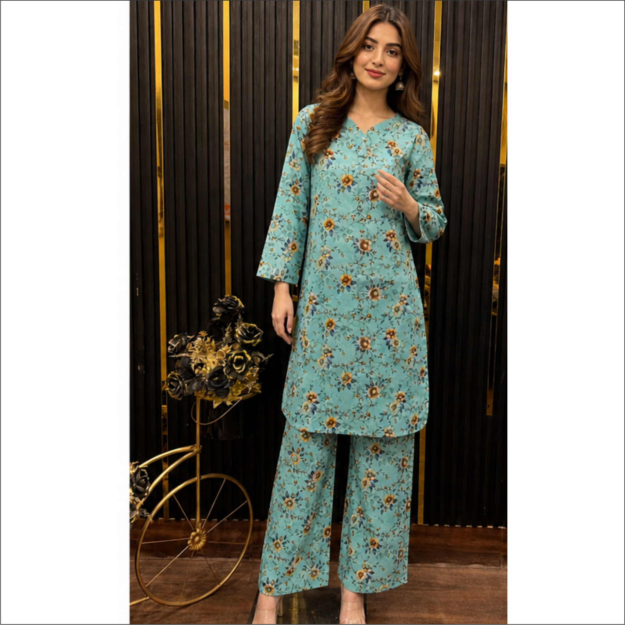 Aqua Floral Co-Ord Set – Soft & Elegant Everyday Style