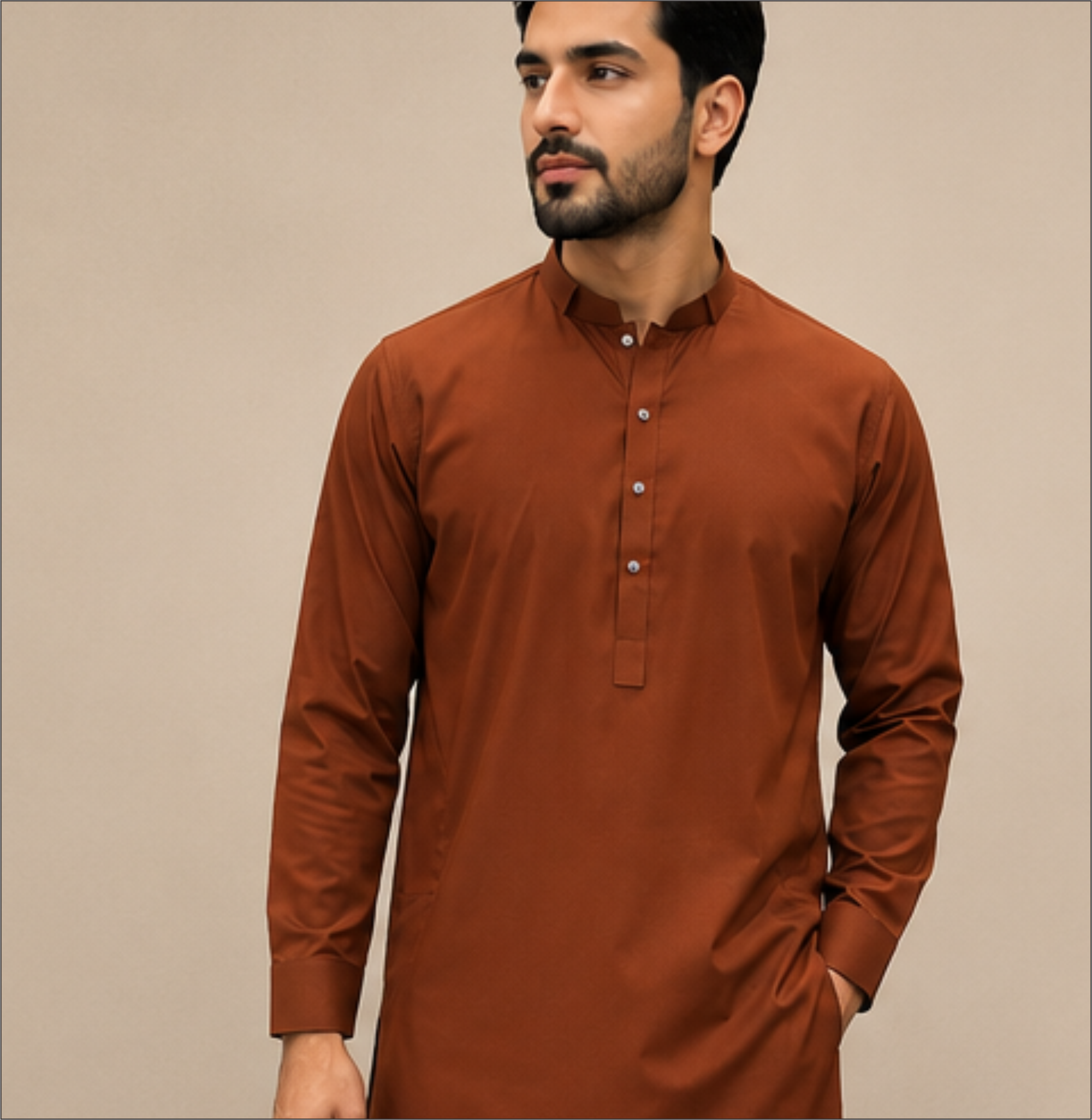 LAWMAN Rust Brown Premium Kurta Pajama for Men