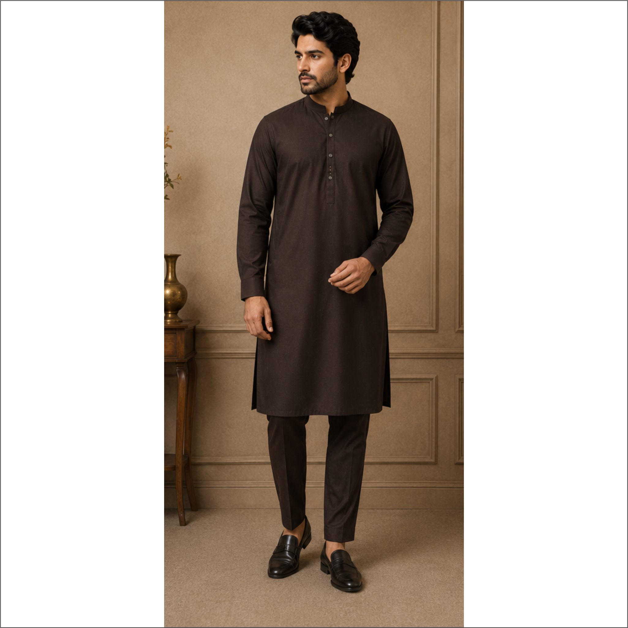 LAWMAN Dark Coffee Premium Kurta Pajama for Men