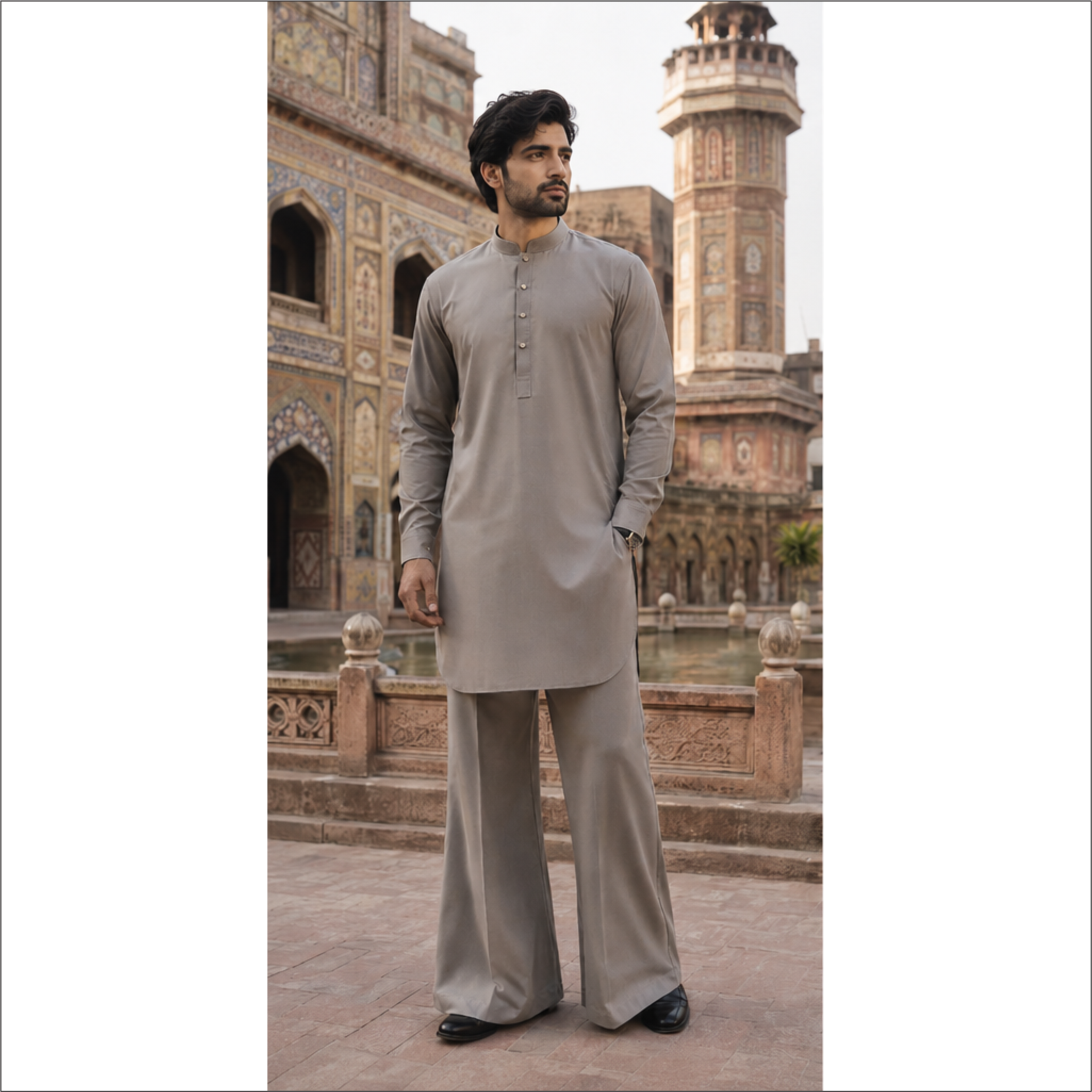 LAWMAN Ash Grey Premium Kurta with Bell Bottom Trouser