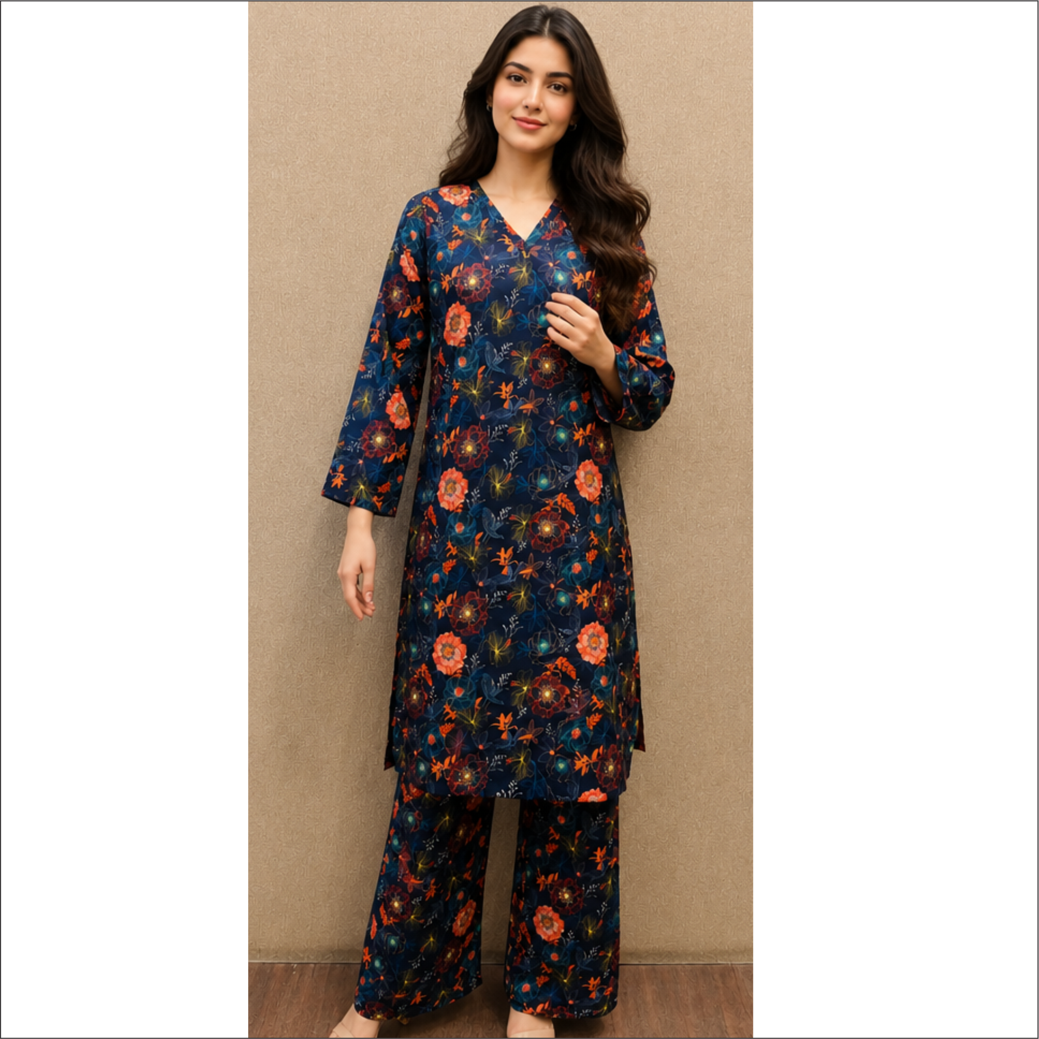Midnight Floral Co-Ord Set – 2 Piece Premium Lawn