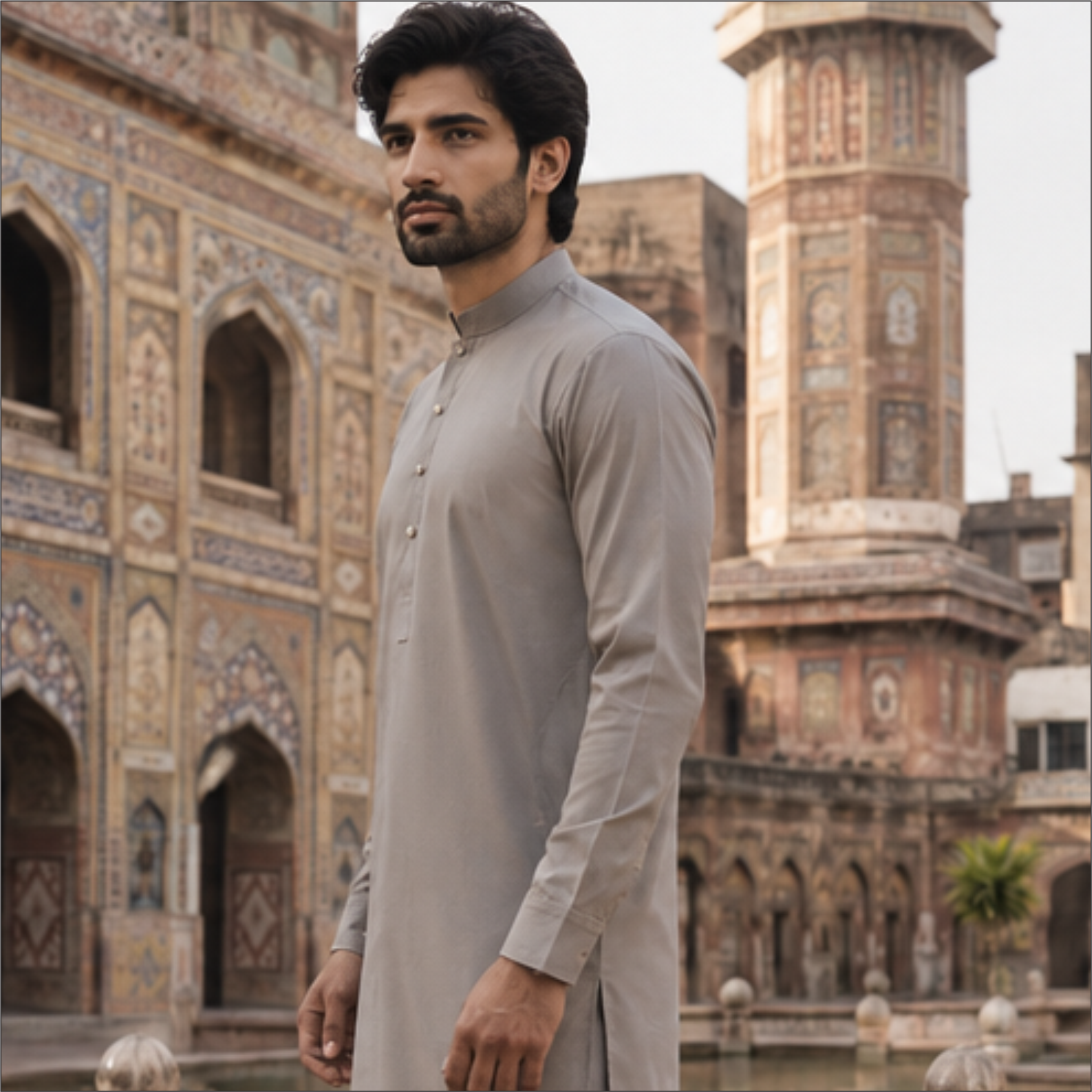 LAWMAN Ash Grey Premium Kurta with Bell Bottom Trouser