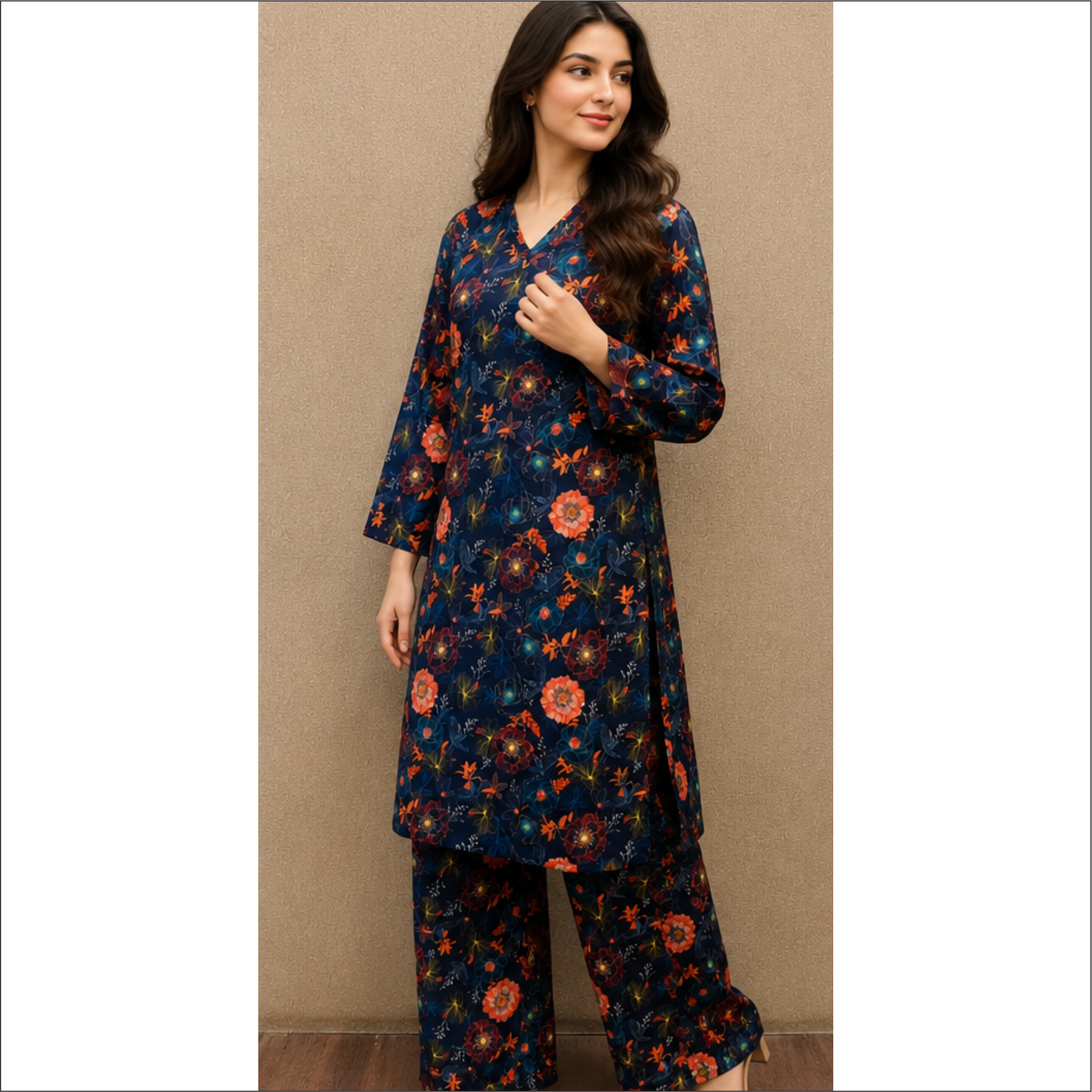 Midnight Floral Co-Ord Set – 2 Piece Premium Lawn