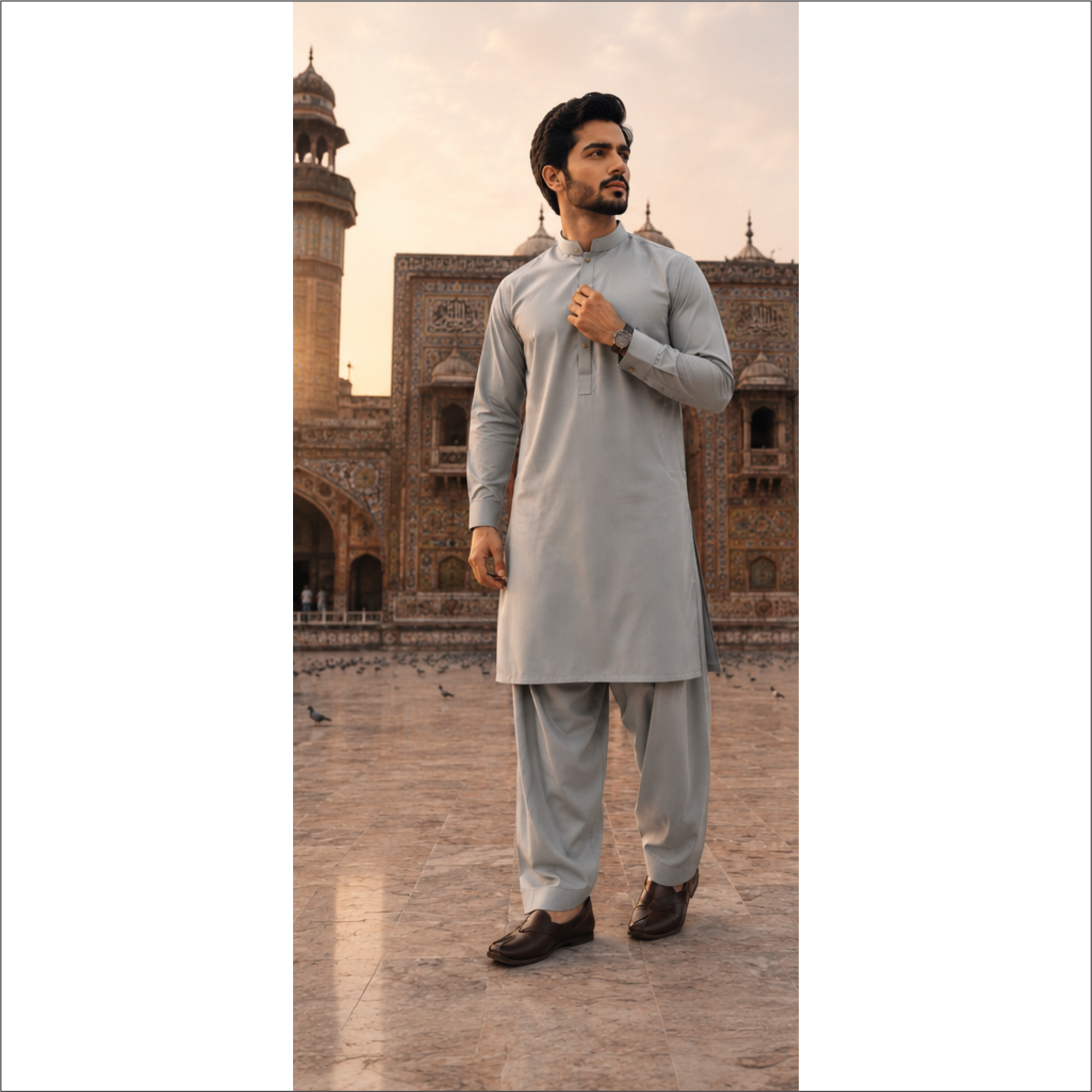 Premium Light Grey Kurta Shalwar – Classic Eastern Wear