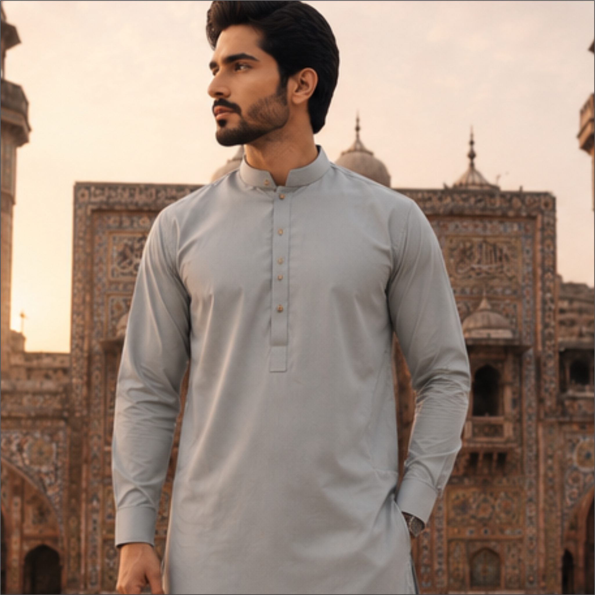 Premium Light Grey Kurta Shalwar – Classic Eastern Wear