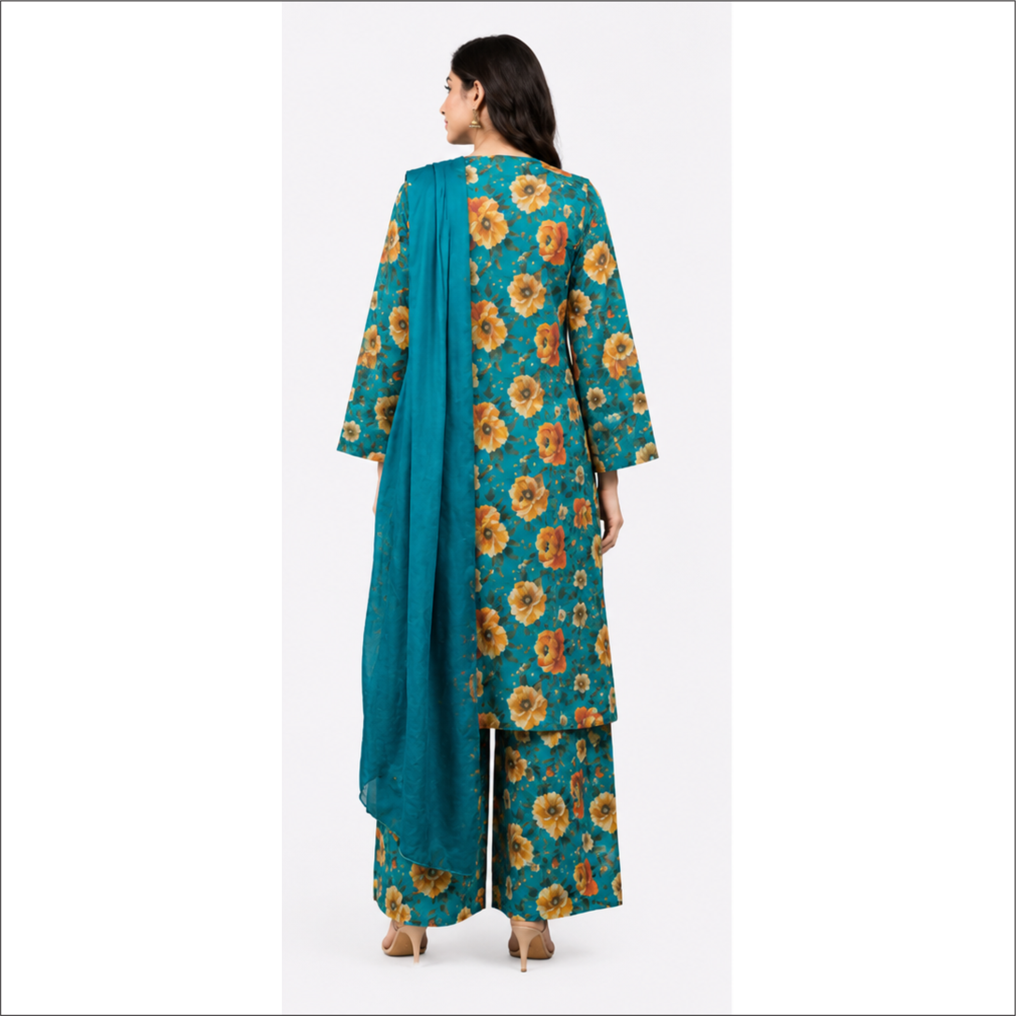 Turquoise Blossom Premium Lawn 3 Piece