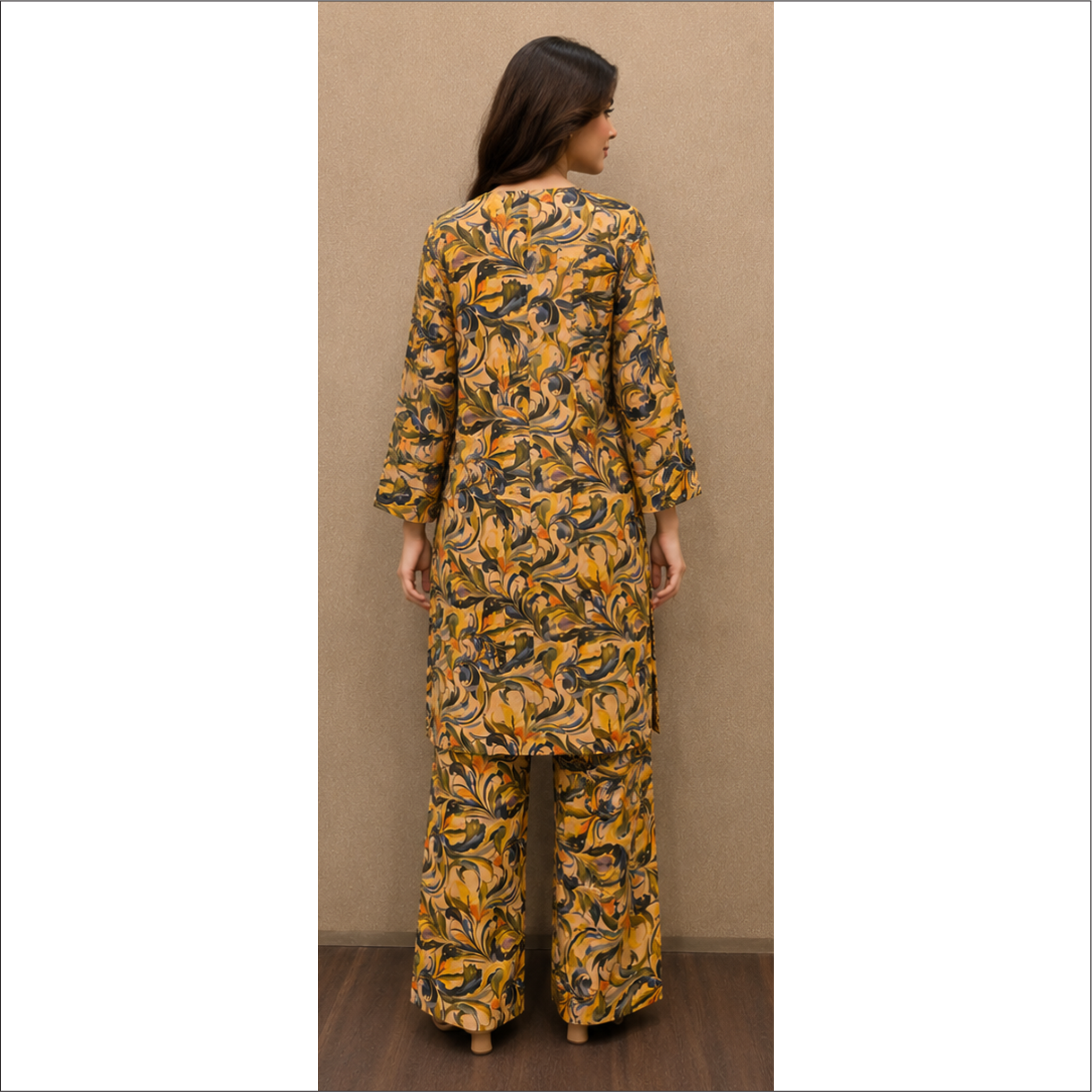 Golden Abstract Printed Co-Ord Set – 2 Piece Premium Lawn