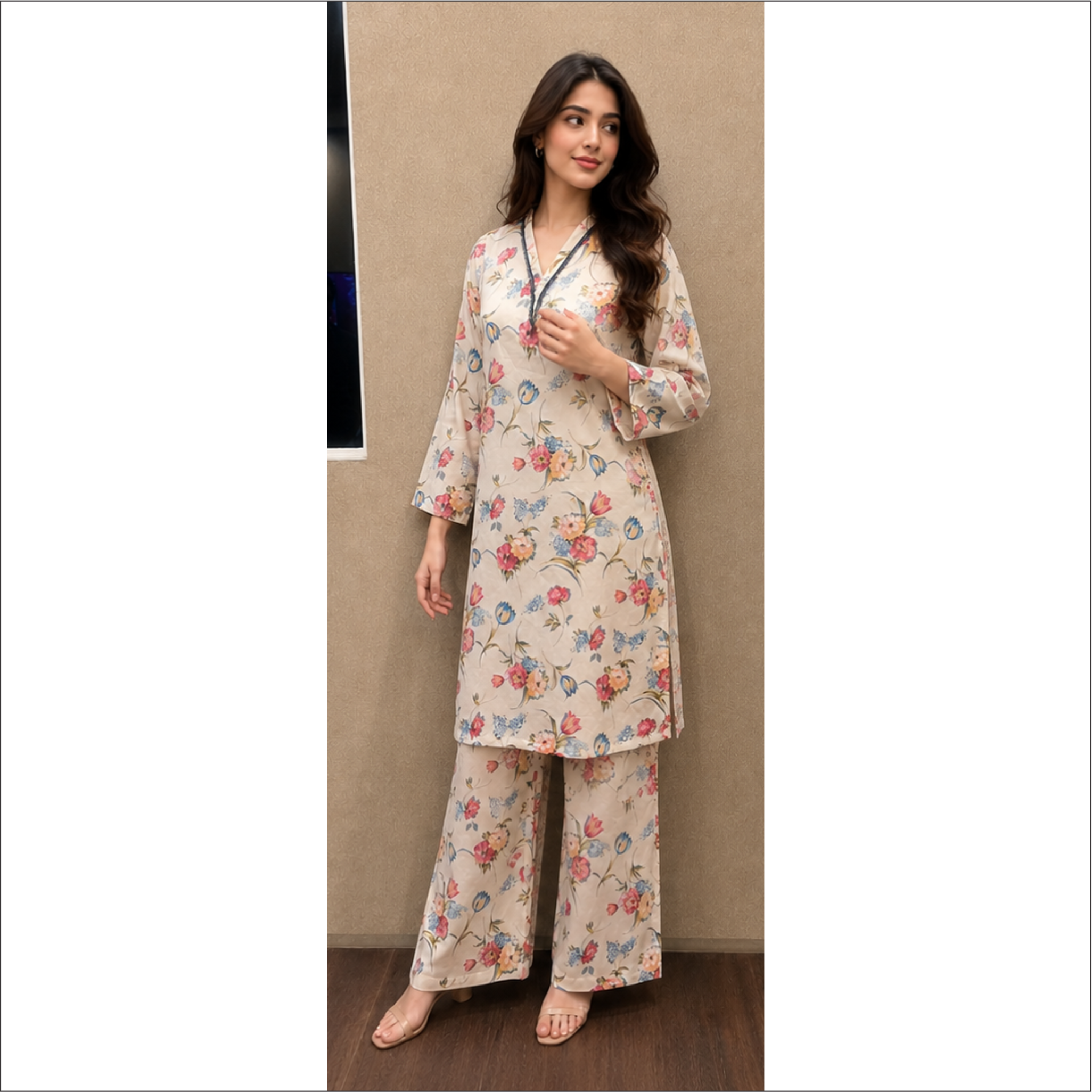Blossom Beige Floral Lawn Suit – 2 Piece