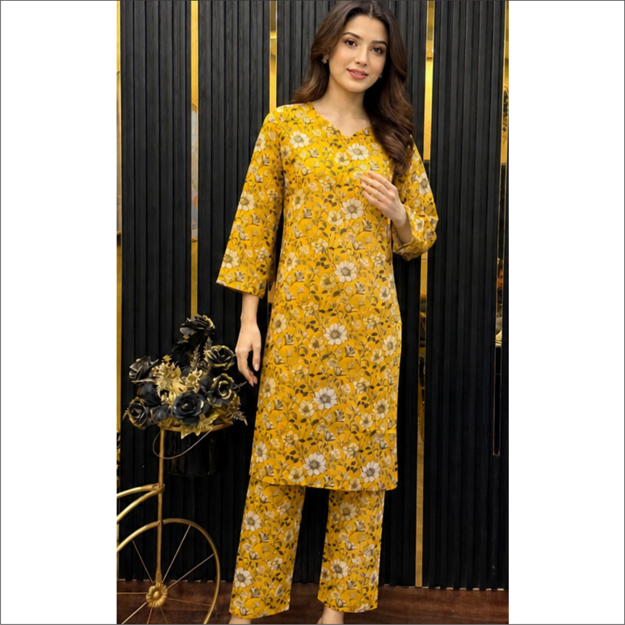 Mustard Floral Printed Co-Ord Set – Elegant Everyday Wear