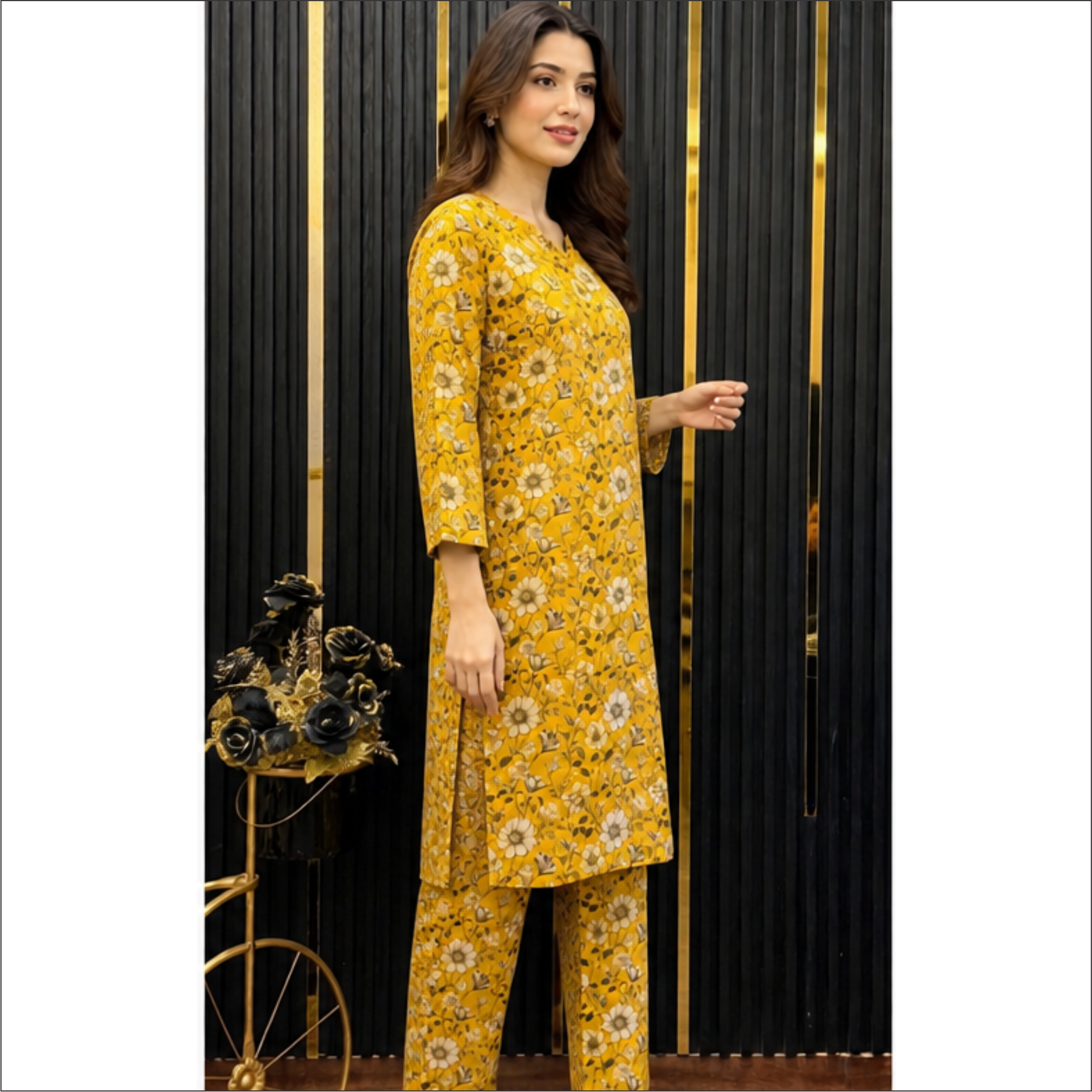Mustard Floral Printed Co-Ord Set – Elegant Everyday Wear