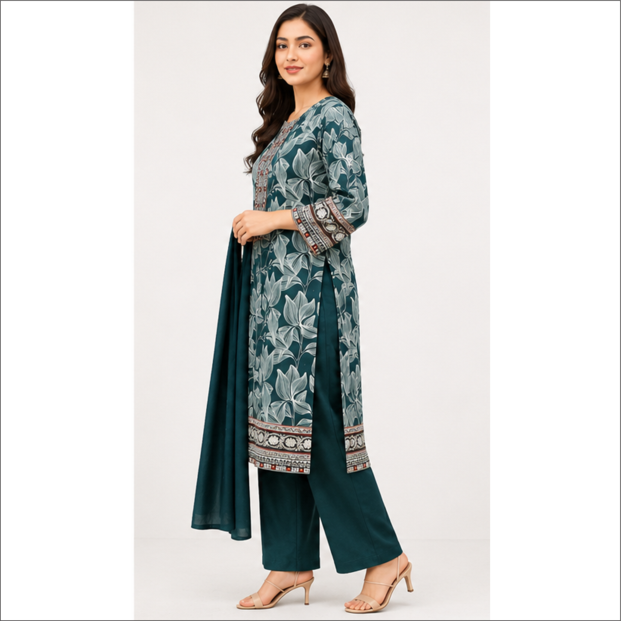 Teal Green 3 Piece Lawn Suit