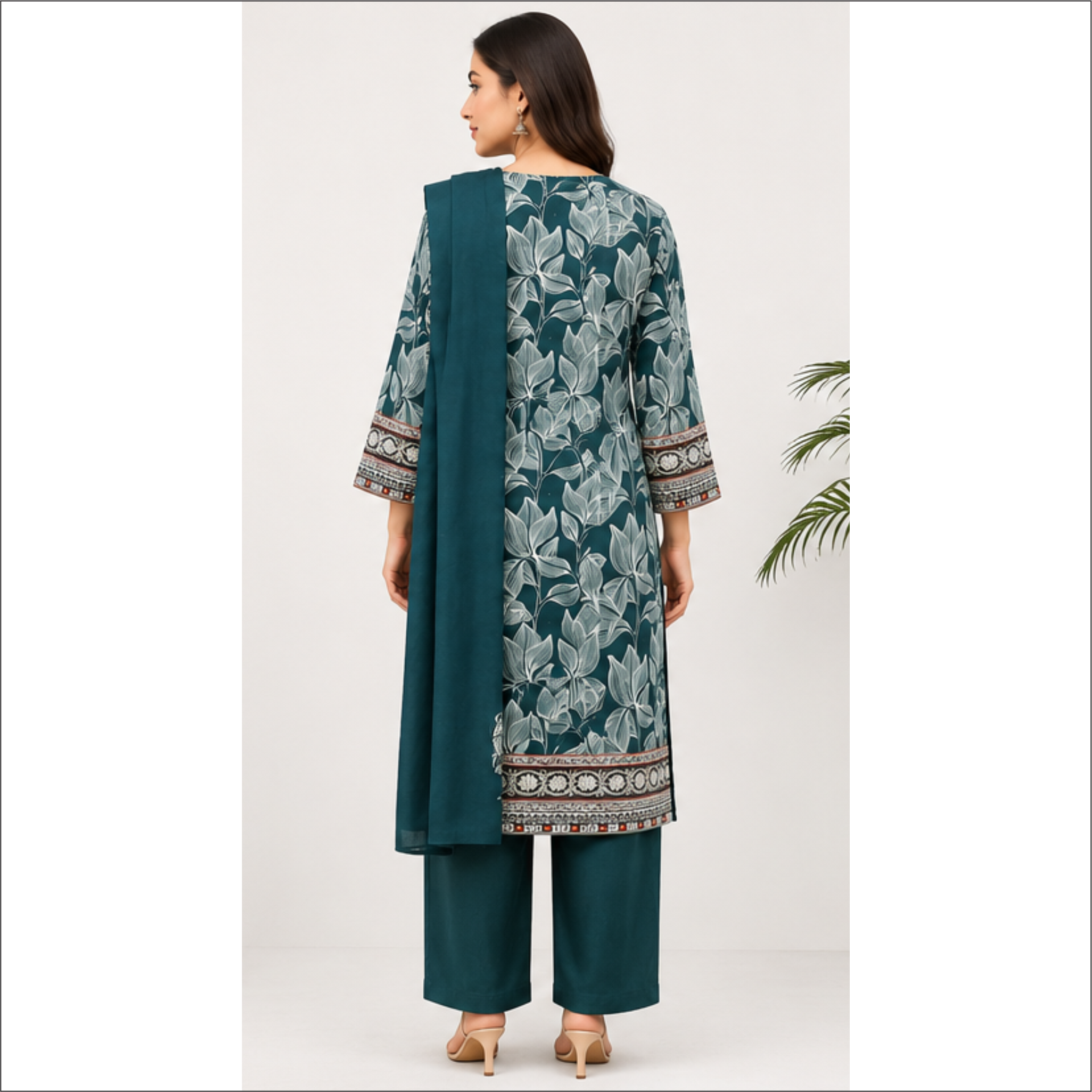 Teal Green 3 Piece Lawn Suit