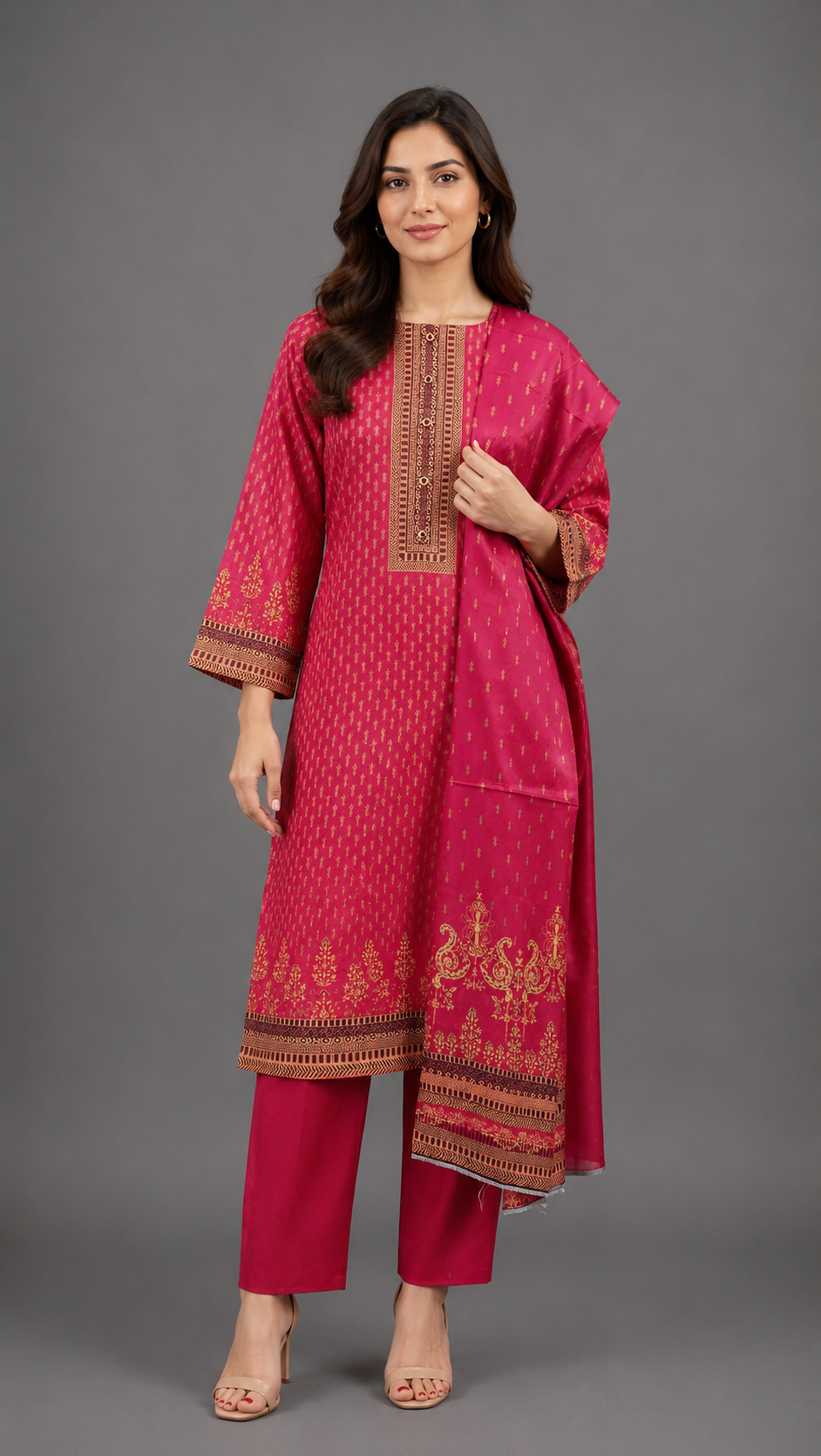 LAWMAN 3 Piece Stitched – Elegant Magenta Lawn Suit