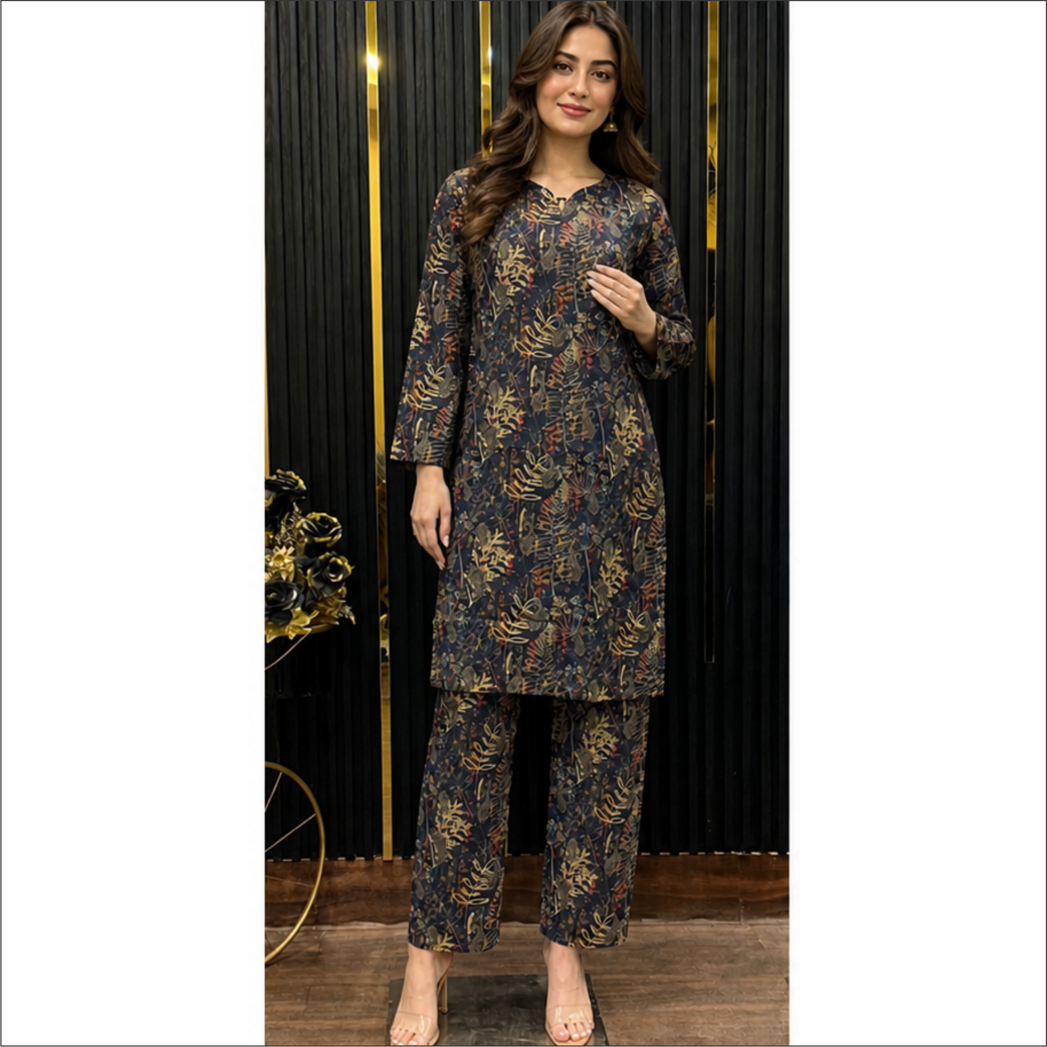 Midnight Botanical Co-Ord Set – Elegant Contemporary Wear