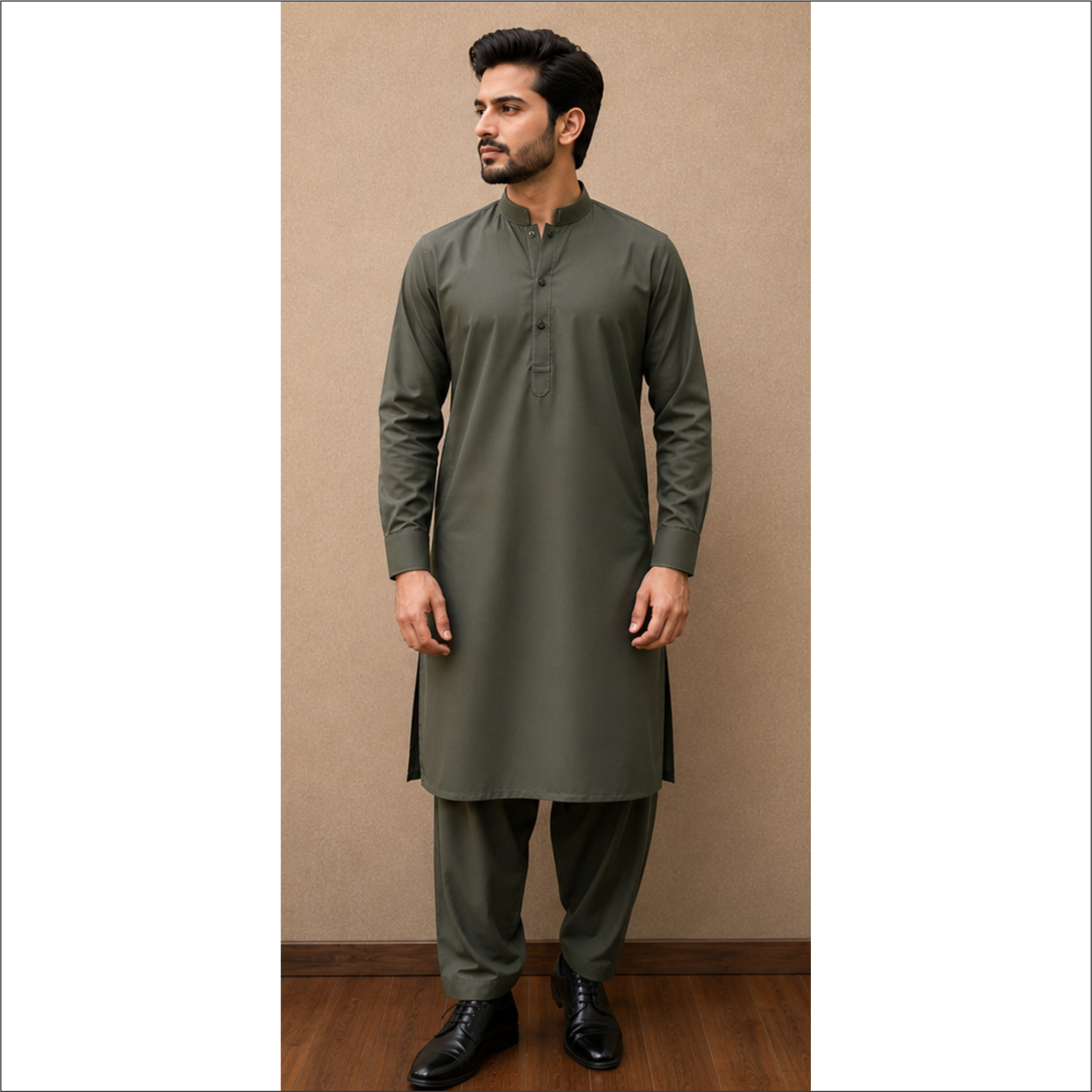 LAWMAN Premium Olive Green Wash & Wear Salwar Kameez