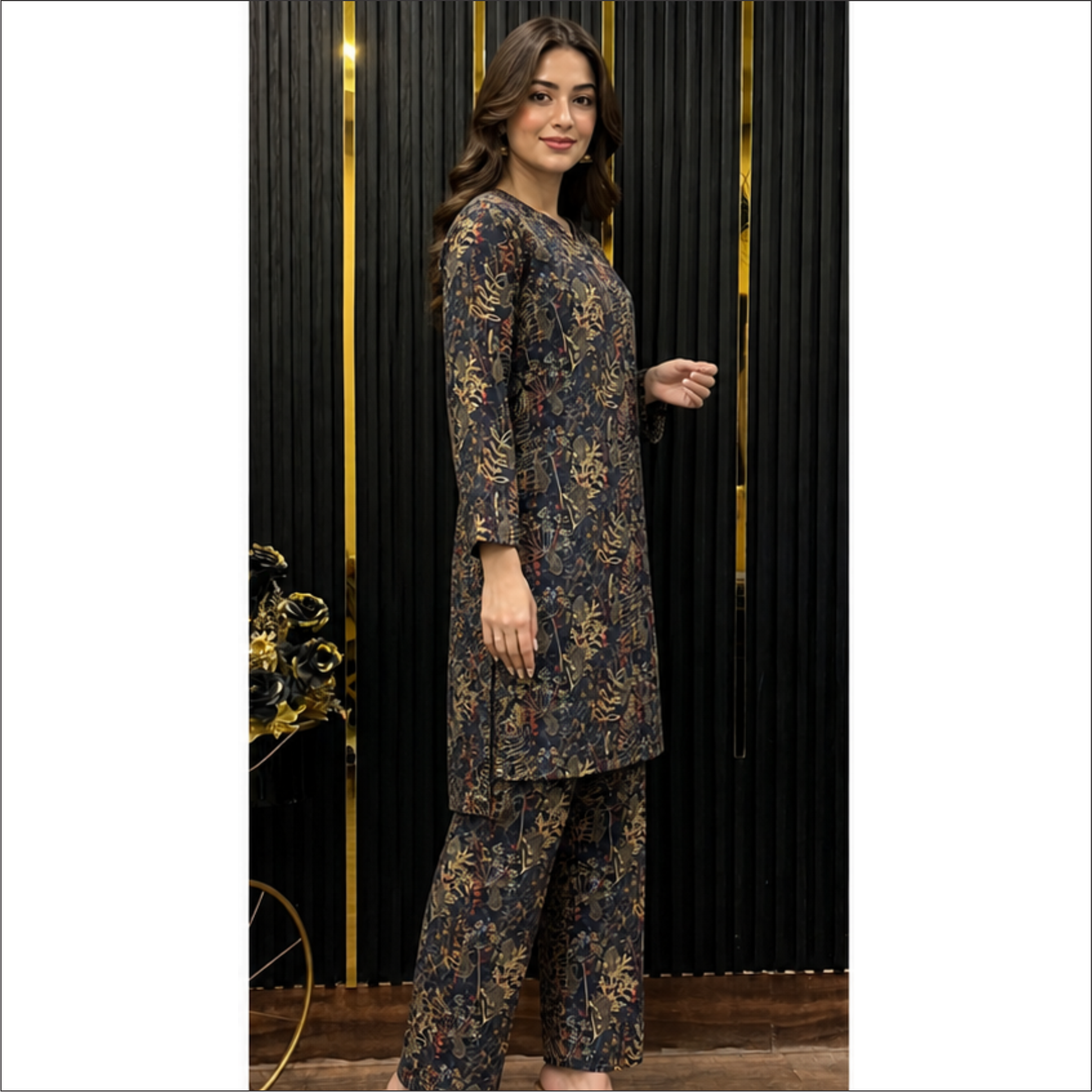 Midnight Botanical Co-Ord Set – Elegant Contemporary Wear