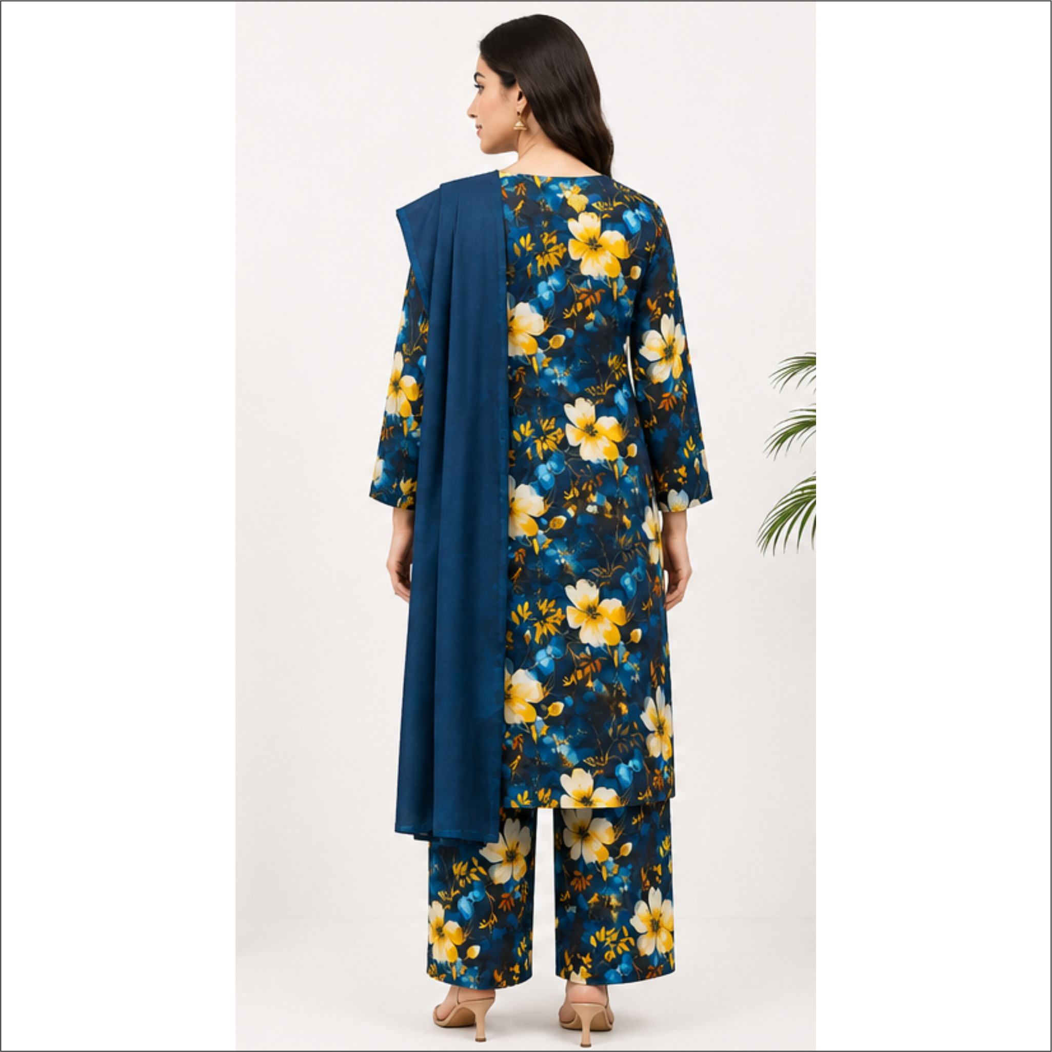Navy Blue Floral Prints 3 Piece Lawn