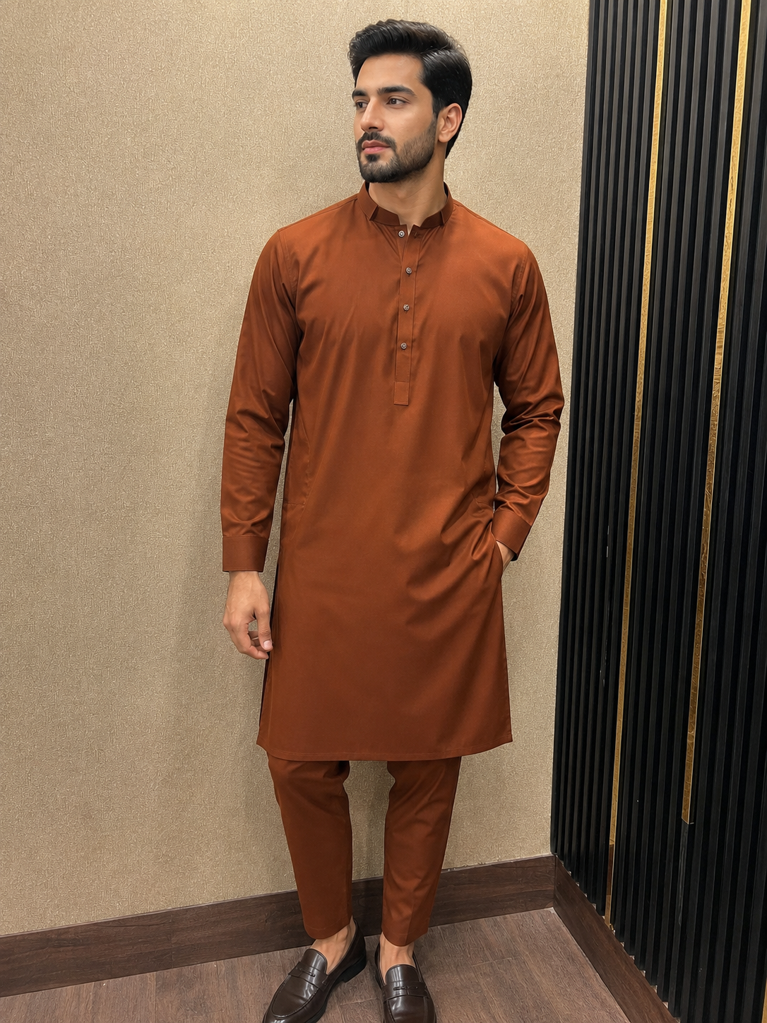 LAWMAN Rust Brown Premium Kurta Pajama for Men