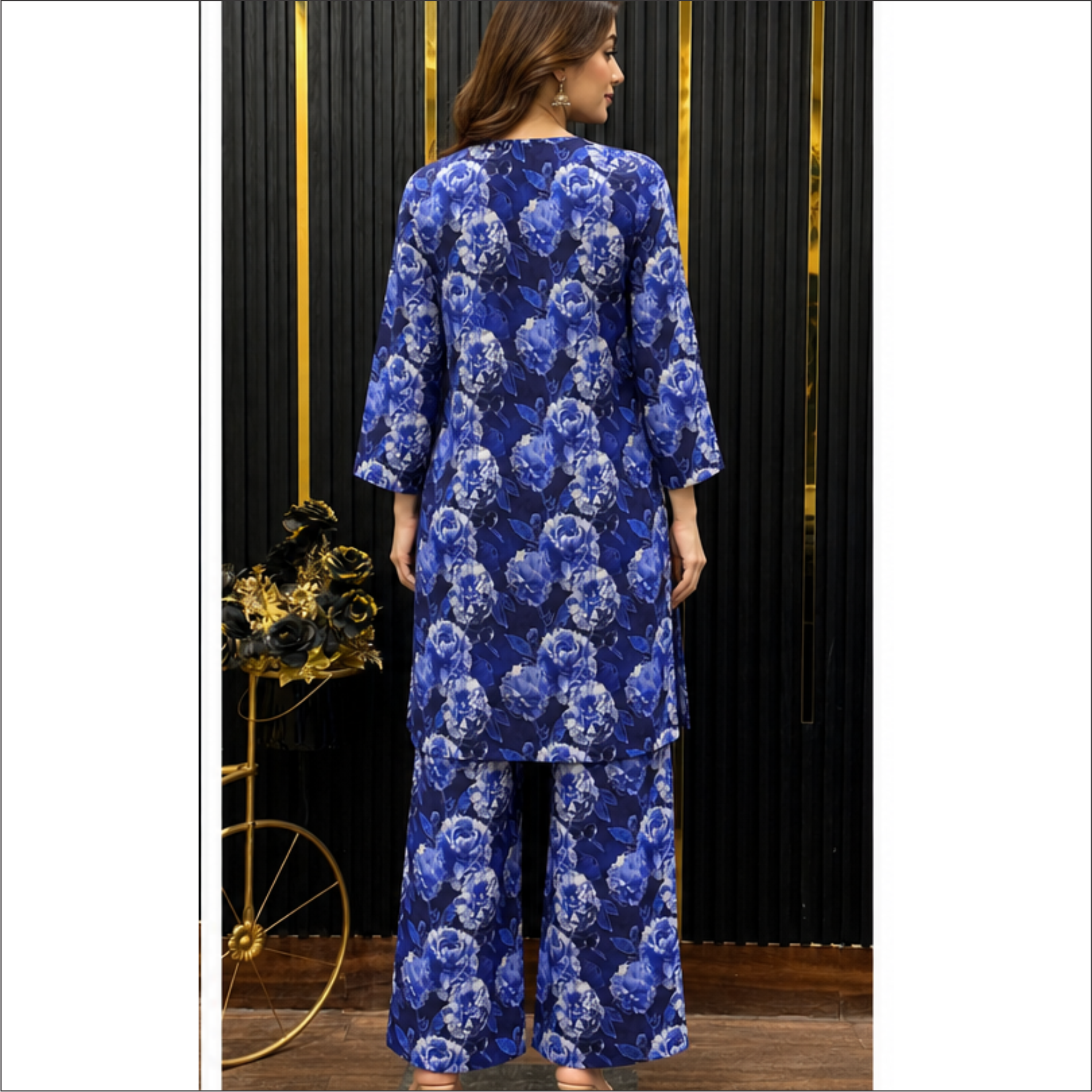 Royal Blue Floral Co-Ord Set – Graceful Everyday Fashion