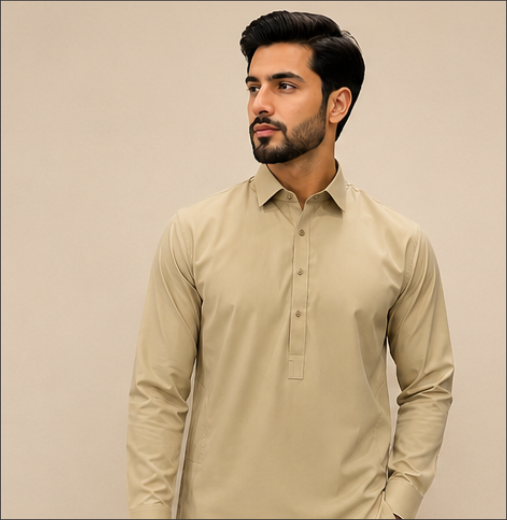 Elegant Beige Shalwar Kameez – Modern Traditional Wear for Men