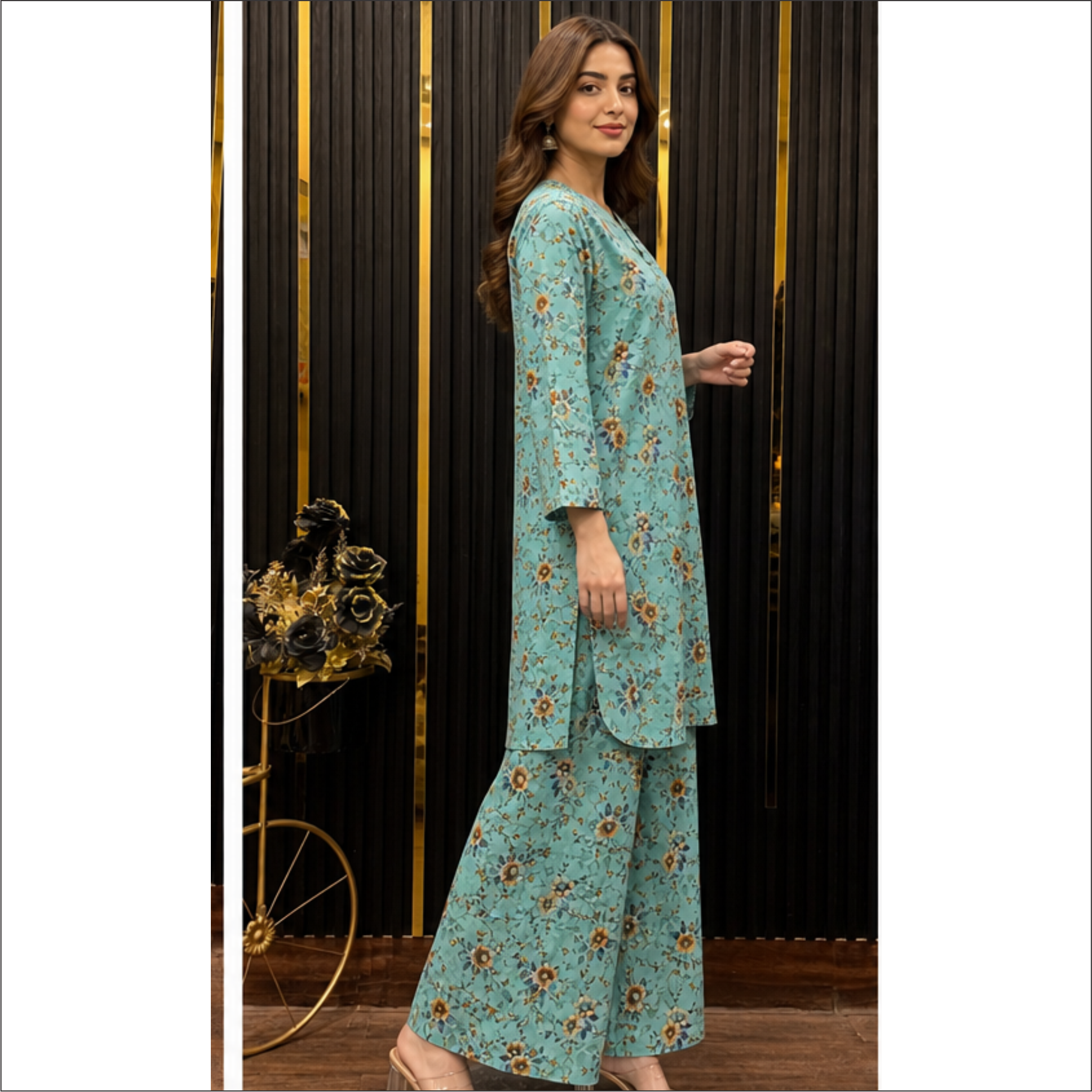 Aqua Floral Co-Ord Set – Soft & Elegant Everyday Style