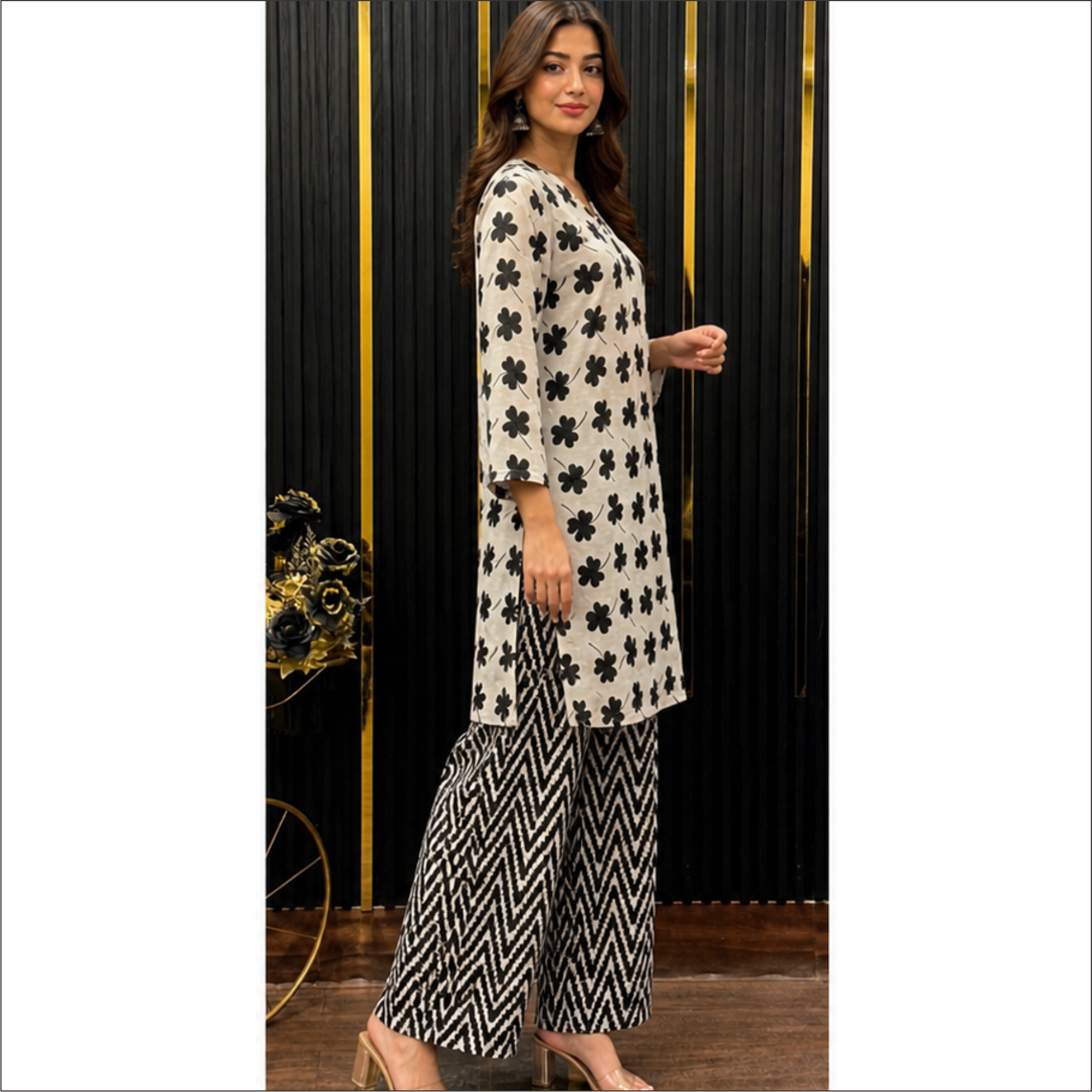 Monochrome Floral Co-Ord Set – Chic Modern Elegance