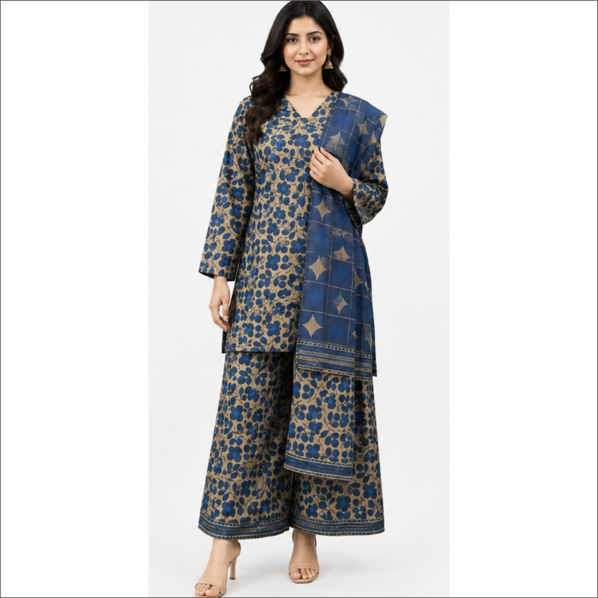 Azure Blossom Premium Lawn 3 Piece