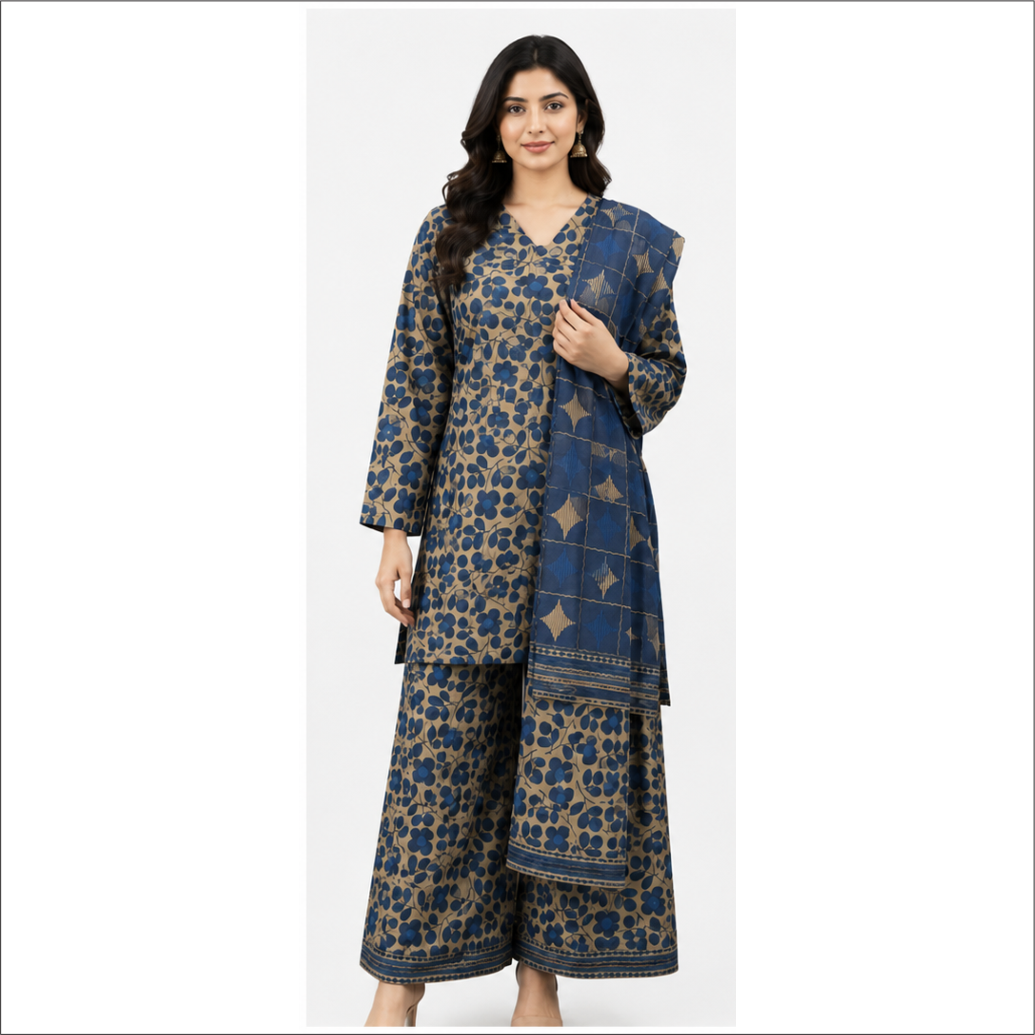 Azure Blossom Premium Lawn 3 Piece